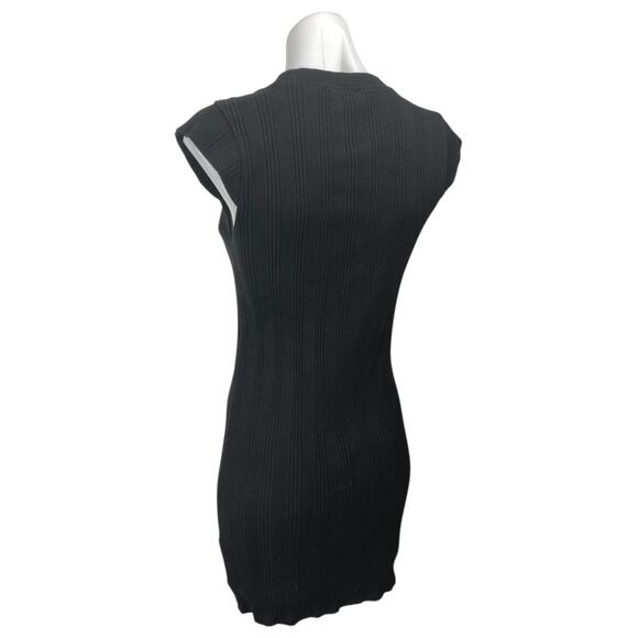 Zara Black Short Cap Sleeve Ribbed Knit Sculpt Sweater Mini Bodycon Dress Size M - Picture 2 of 4